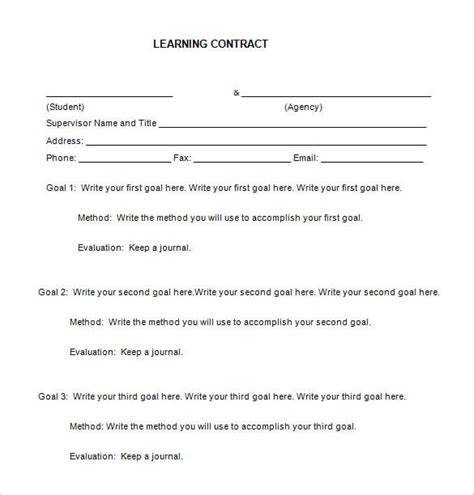 Printable Student Learning Contract Pdf